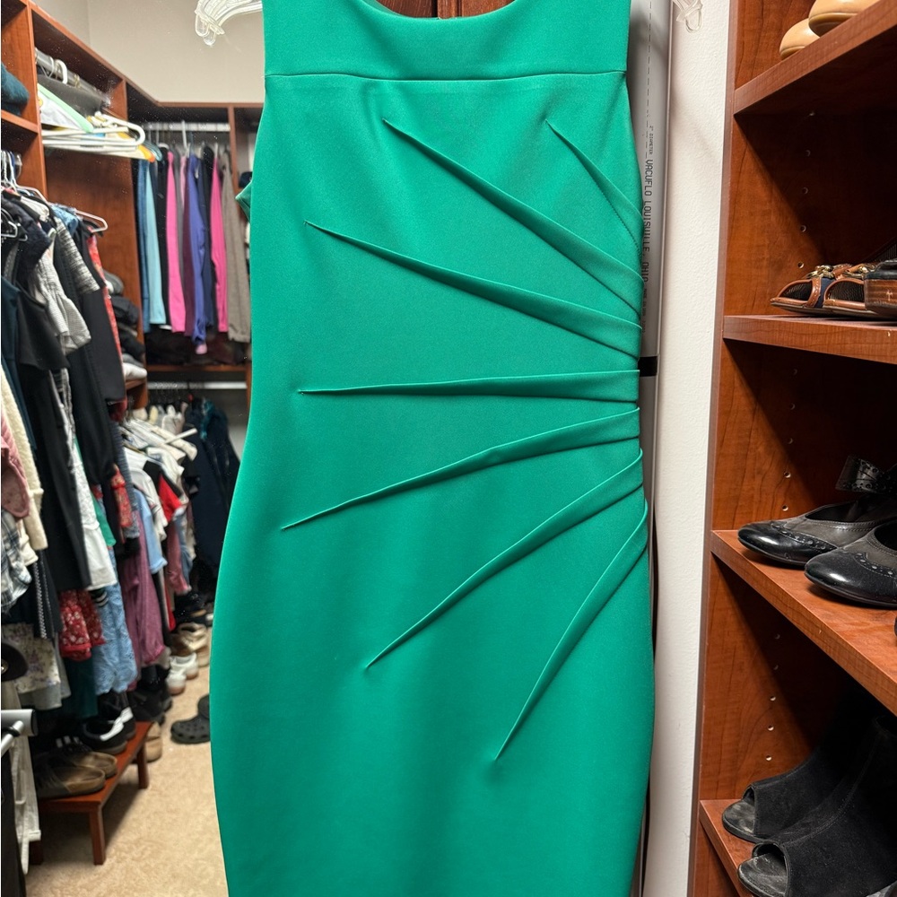 Calvin Klein Green Ruched Sheath Midi Dress